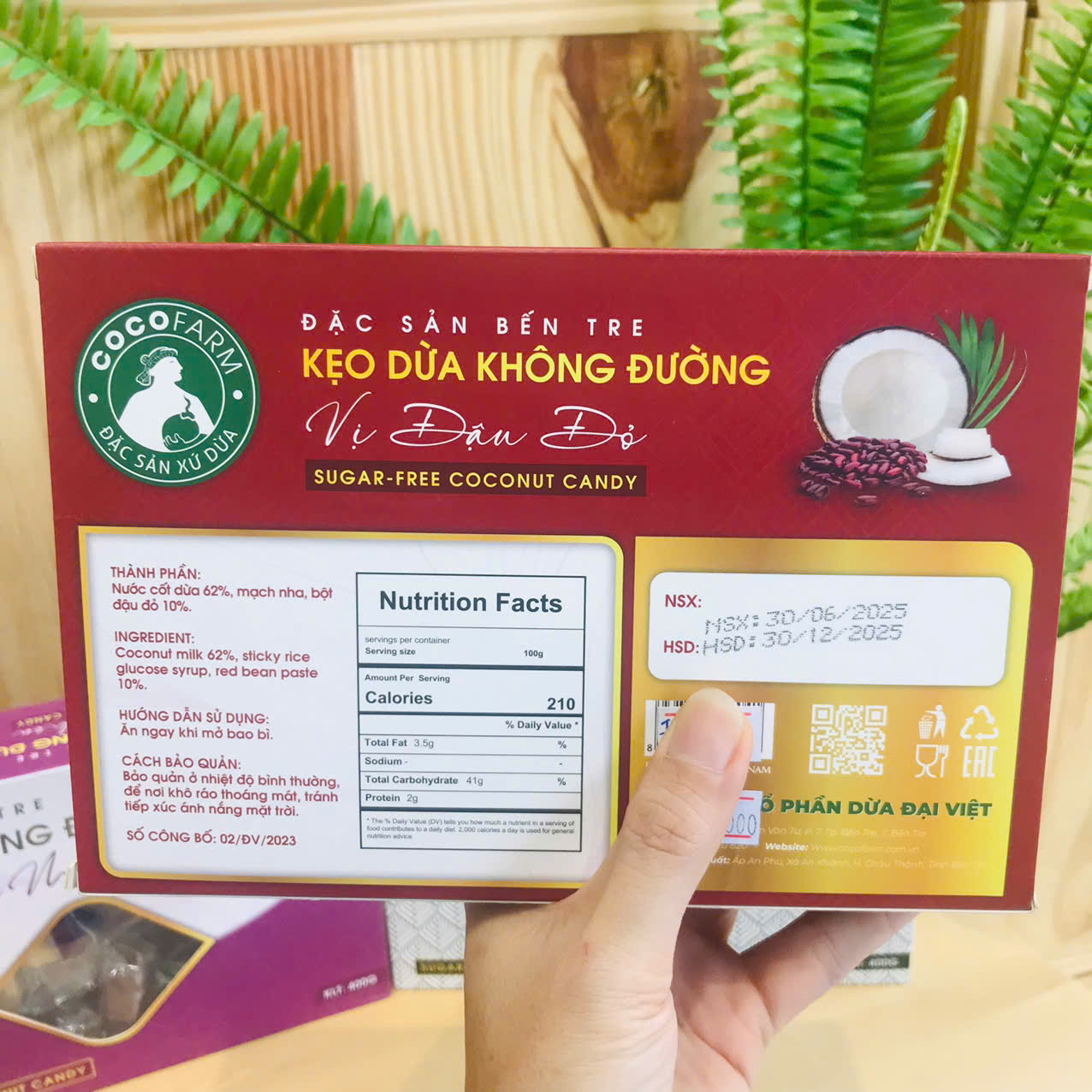 Kẹo dừa không đường vị đậu đỏ 400g - cocofarm