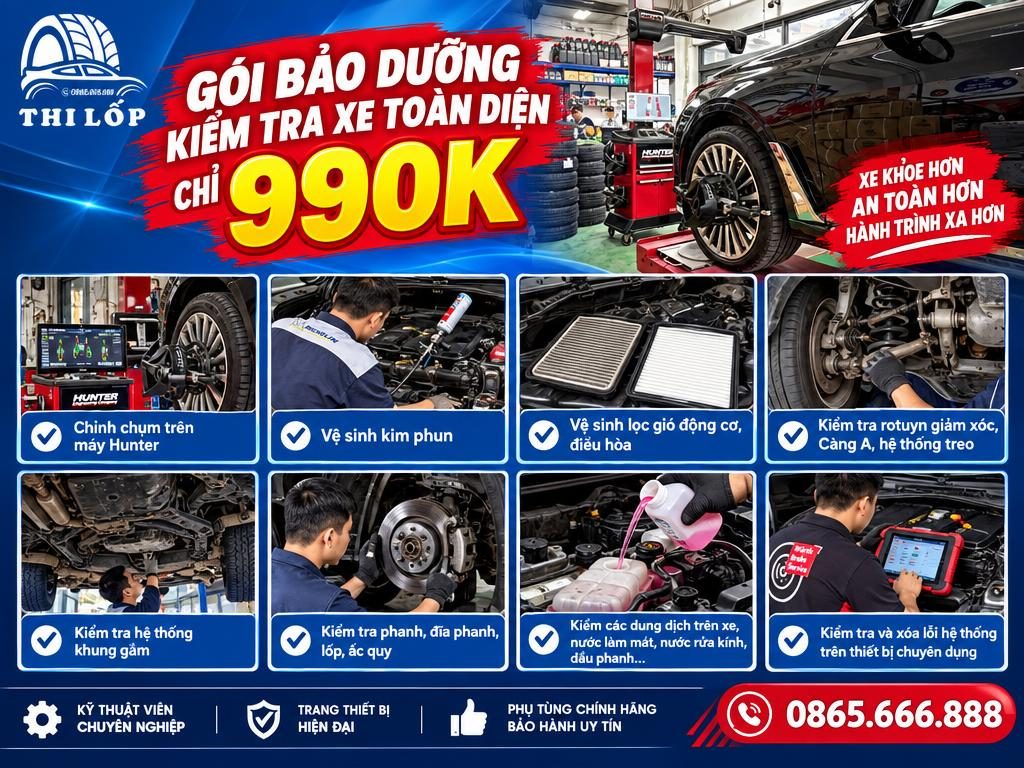Combo bảo dưỡng ô tô 990K Thi Lốp - kiểm tra xe toàn diện Combo bảo dưỡng ô tô 990K Thi Lốp - kiểm tra xe toàn diện