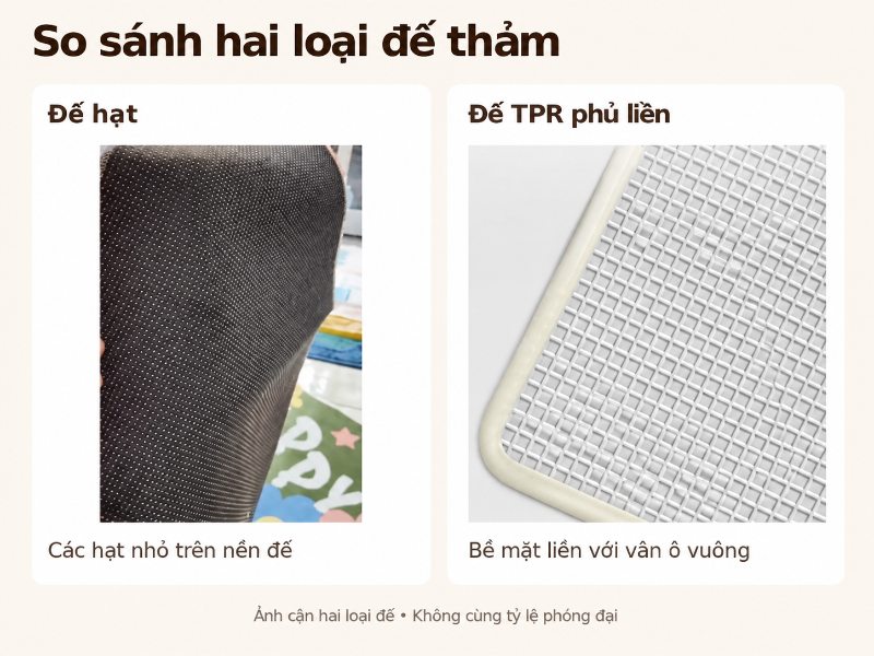 So sánh đế hạt và đế TPR phủ liền của thảm chùi chân