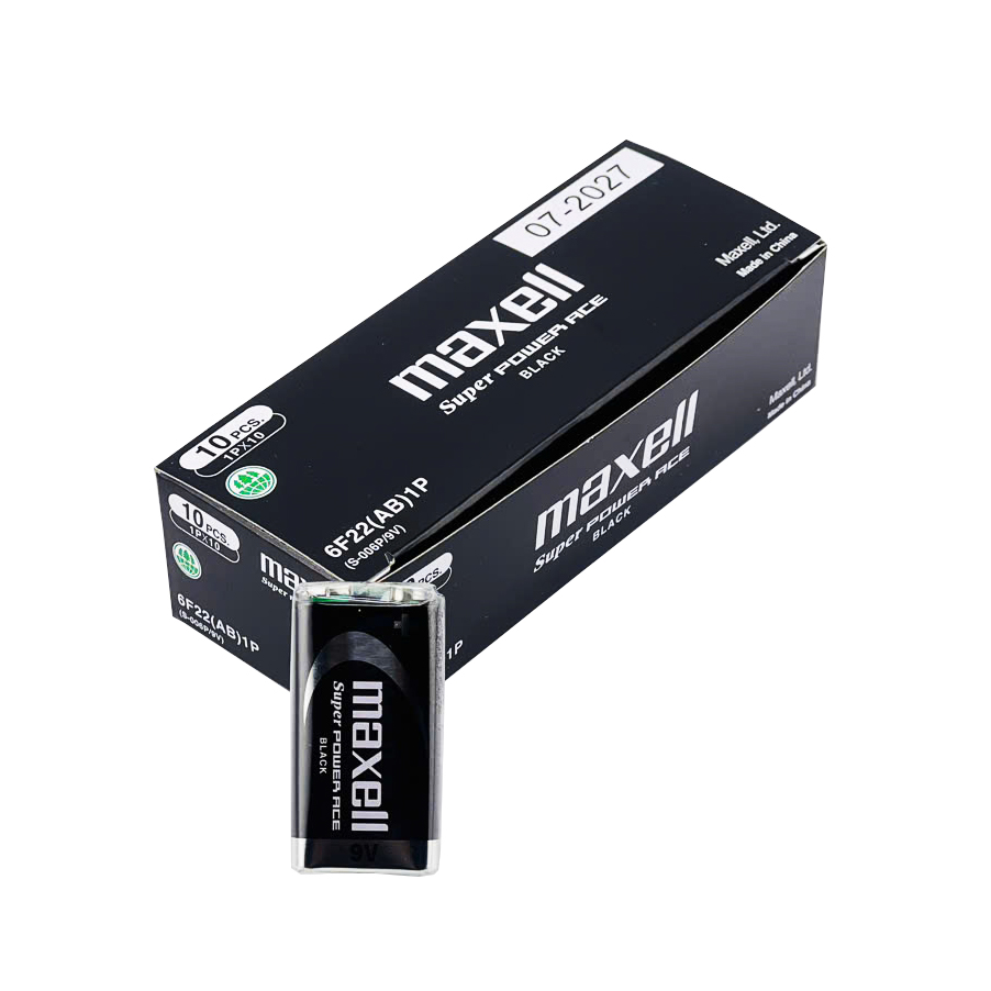 Pin Vuông 9V MAXELL Super Power ACE 6F22 Vỏ Kim Loại, Bền Bỉ, Không Chảy Nước - Hàng Chính Hãng