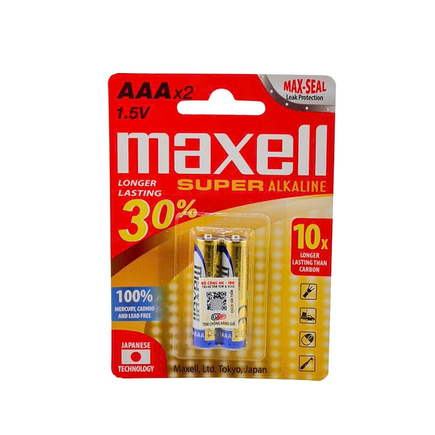Pin Đũa AAA MAXELL Super Alkaline (LR03) Siêu Bền, Không Chảy Nước, Vỉ 2 Viên - Hàng Chính Hãng