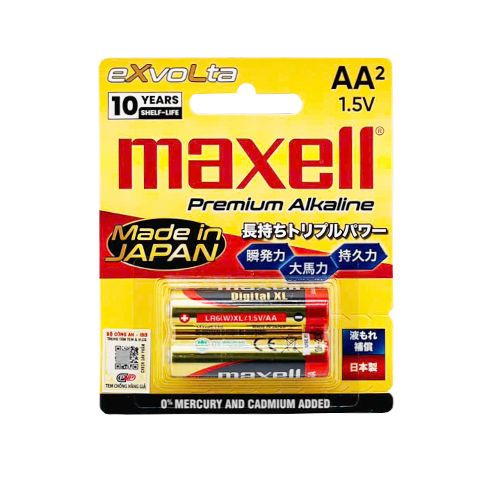 Pin AA Maxell Exvolta Premium Alkaline LR6 Cao Cấp Vỉ 2 Viên - Hàng Chính Hãng (Made In JAPAN)