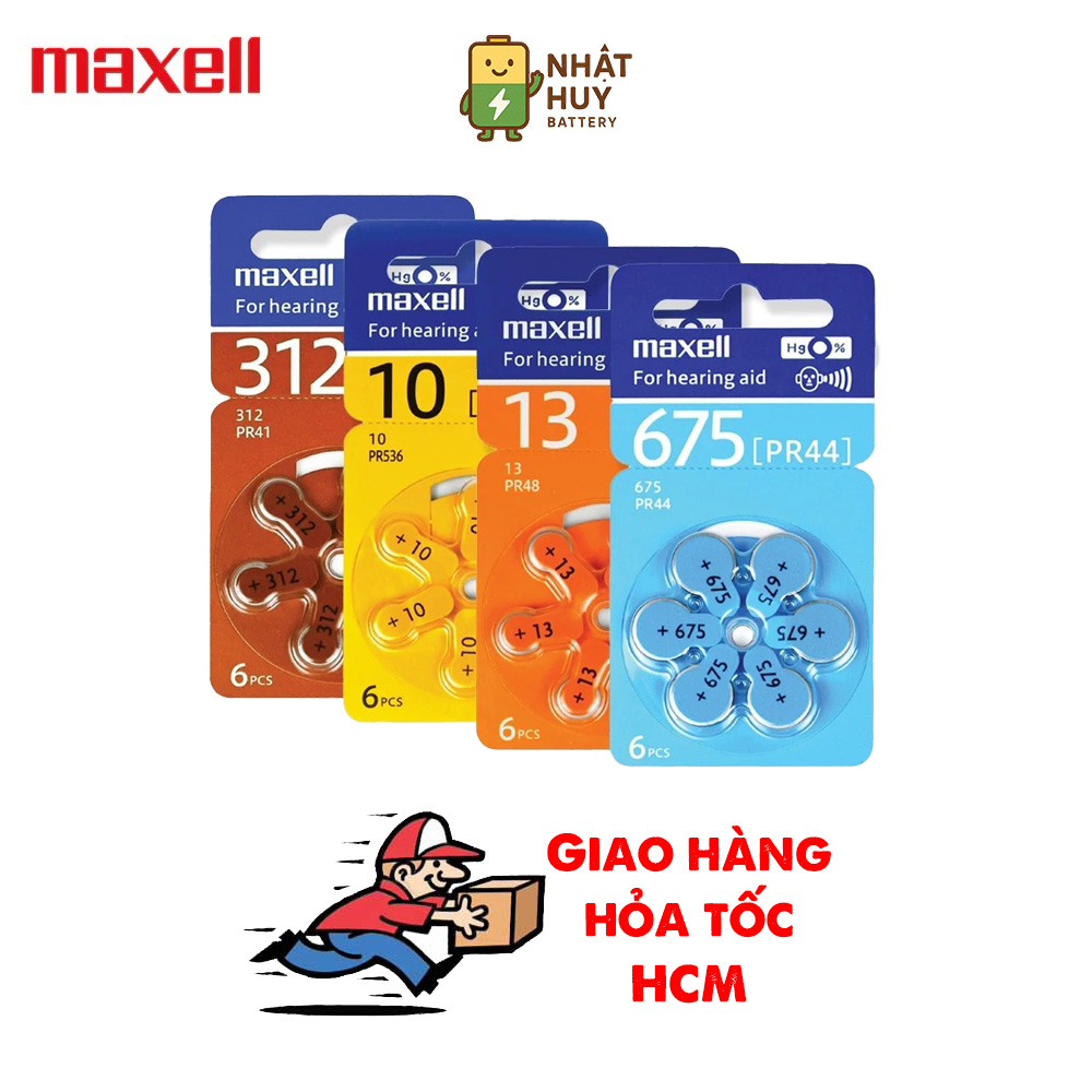 Pin Máy Trợ Thính MAXELL PR41 (312), PR44 (675), PR48 (13), PR536 (10)  Vỉ 6 Viên Hàng Chính Hãng