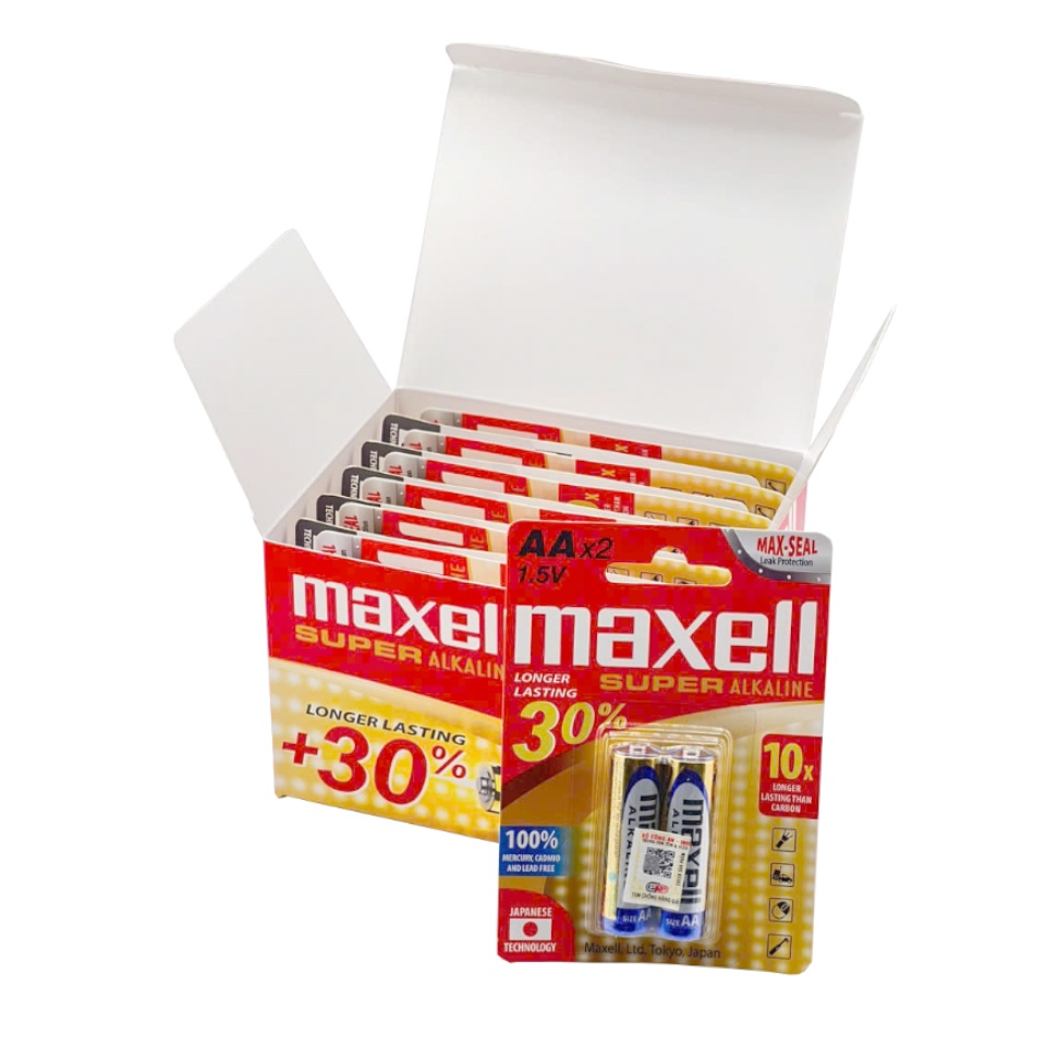 Pin Tiểu AA MAXELL Super Alkaline (LR6) Siêu Bền, Không Chảy Nước, Vỉ 2 Viên - Hàng Chính Hãng