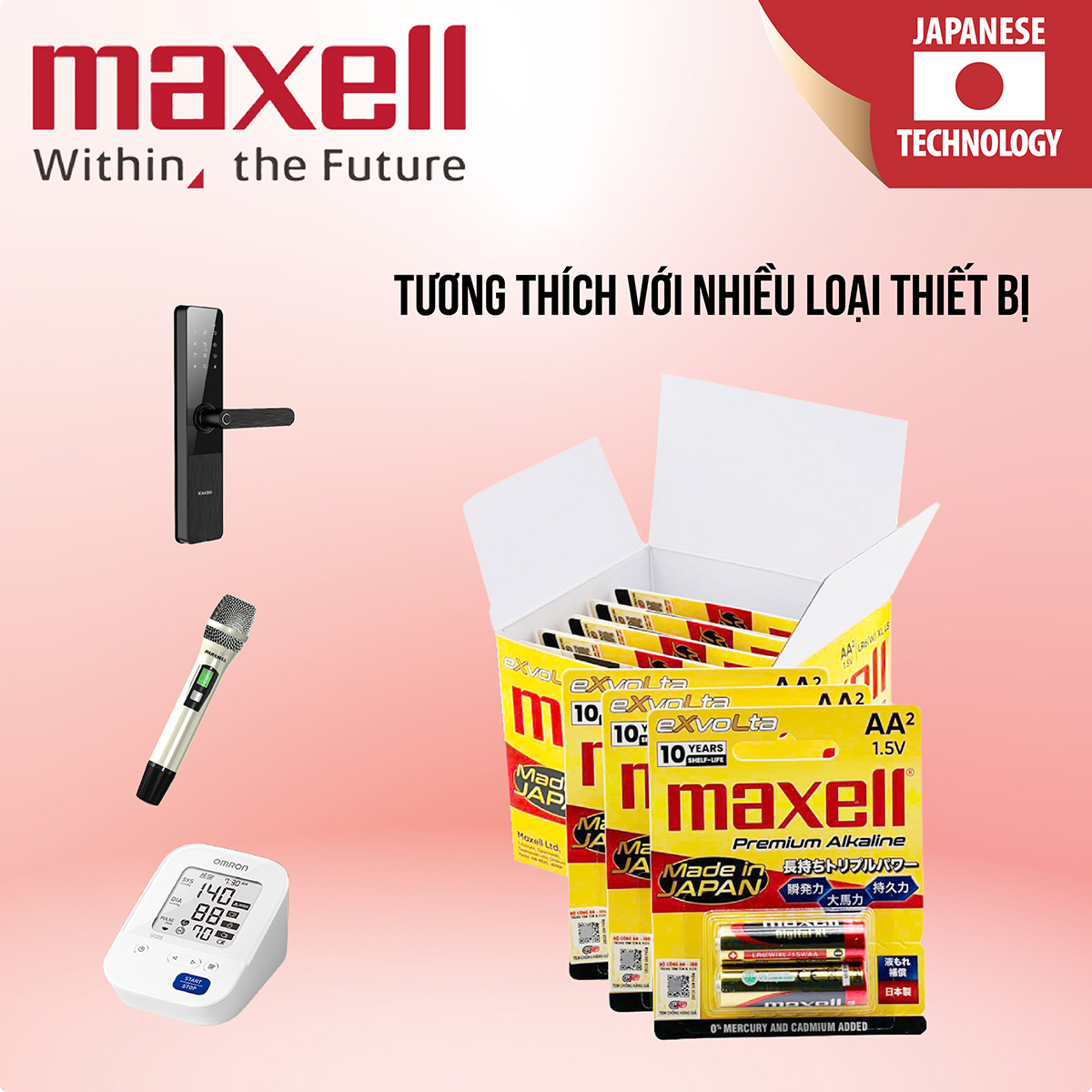 Pin AA Maxell Exvolta Premium Alkaline LR6 Cao Cấp Vỉ 2 Viên - Hàng Chính Hãng (Made In JAPAN)
