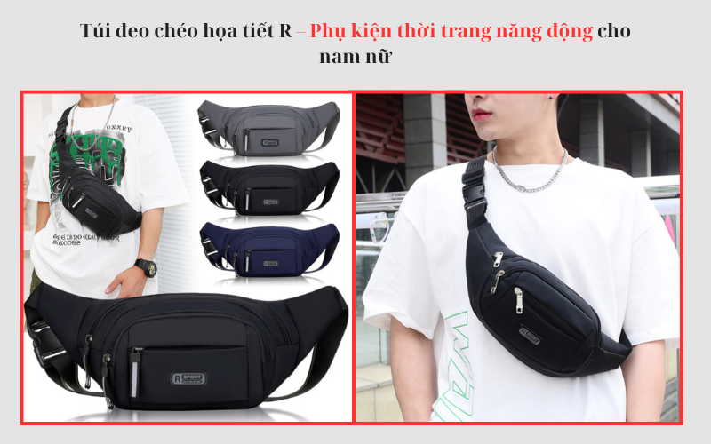 Túi đeo chéo họa tiết R – Phụ kiện thời trang năng động cho nam nữ