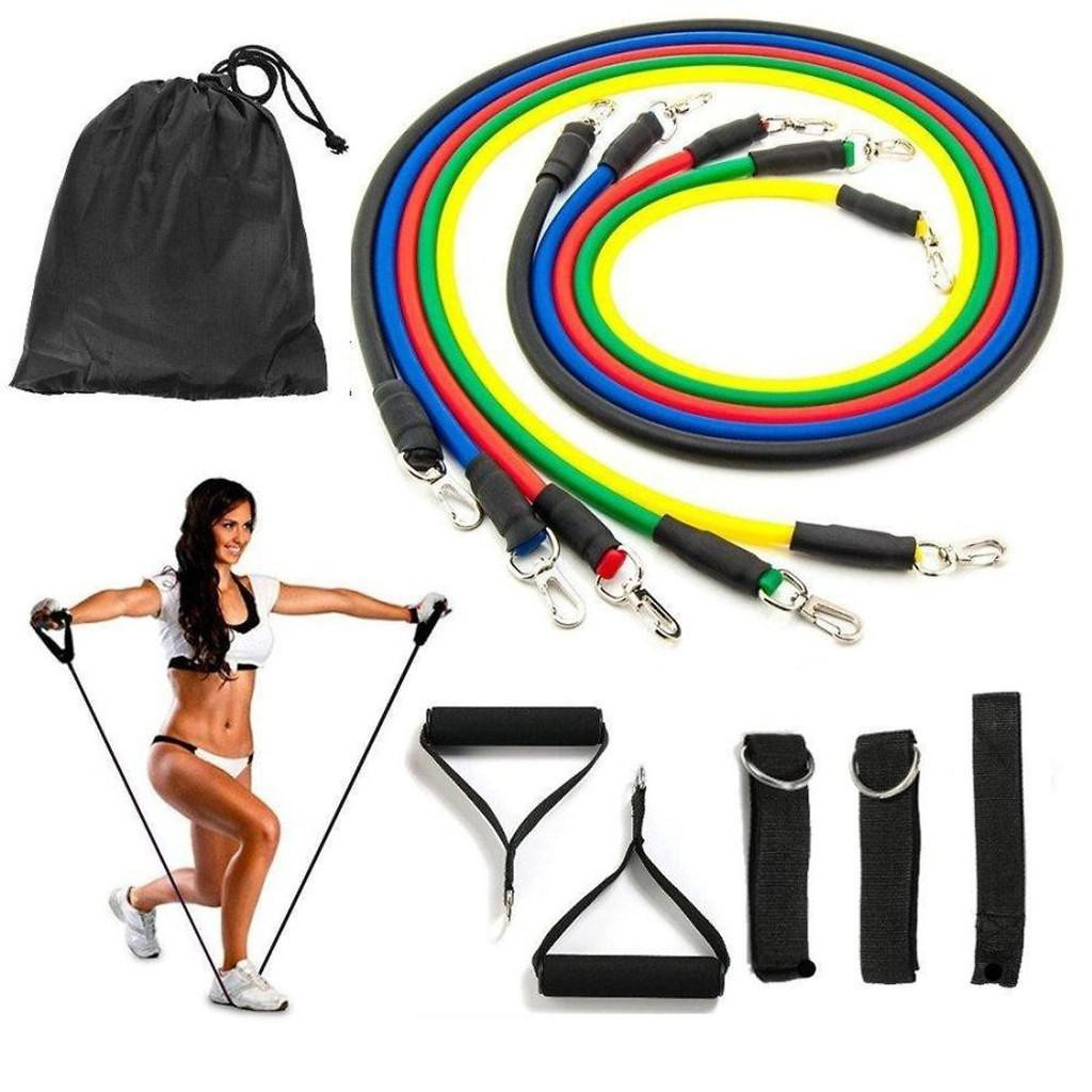 Bộ 5 dây ngũ sắc đàn hồi kháng lực 11 món tập gym tại nhà tiện ích
