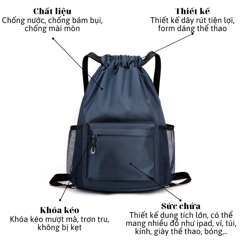 Balo dây rút thể thao chống nước, có ngăn đựng bóng, sức chứa lớn