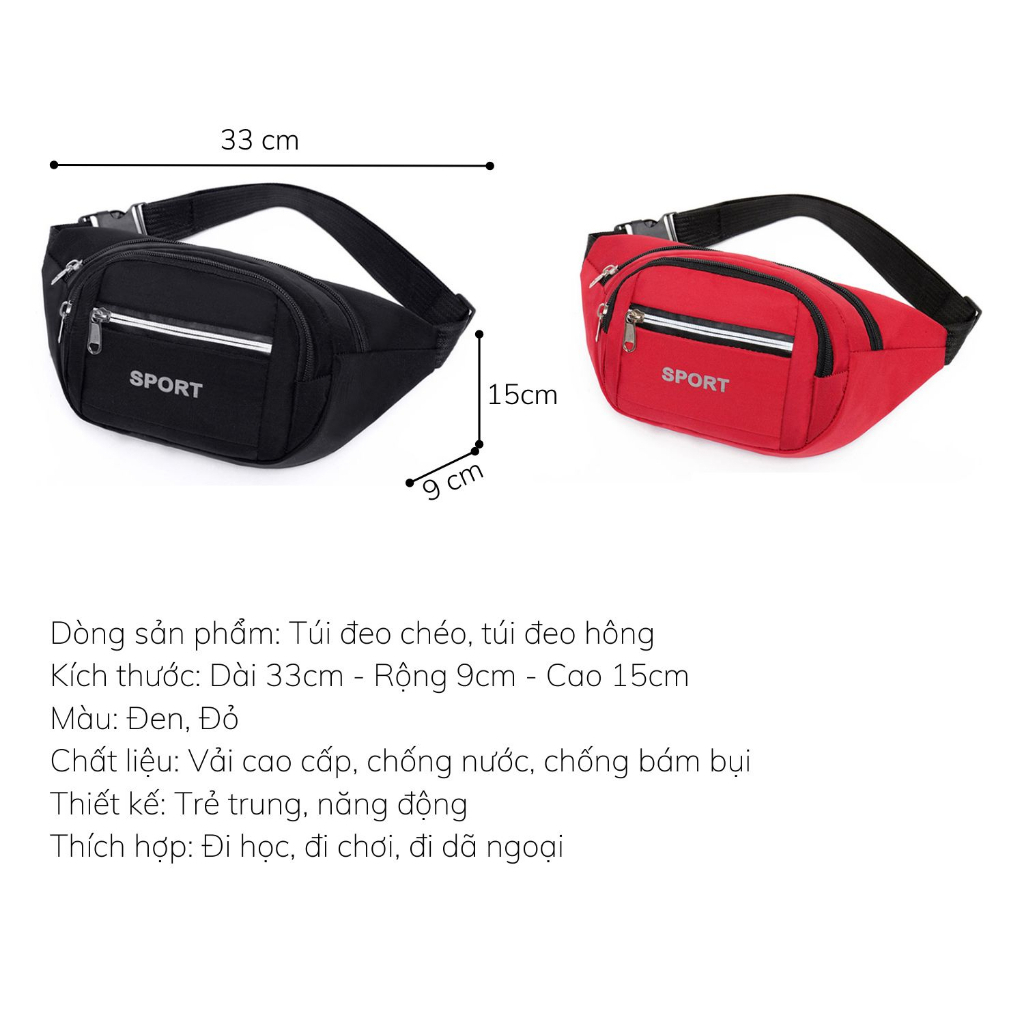 Túi đeo chéo sport đa năng có dải phản quang, túi đeo hông thời trang