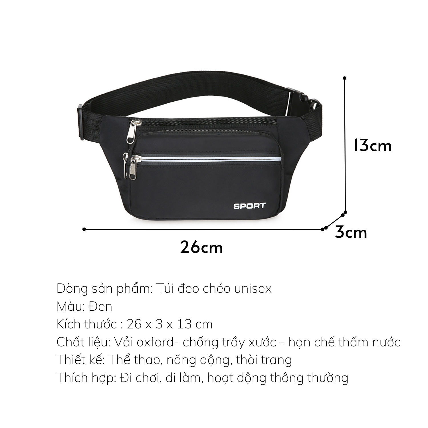Túi đeo chéo nam nữ phản quan, hạn chế chông thấm nước