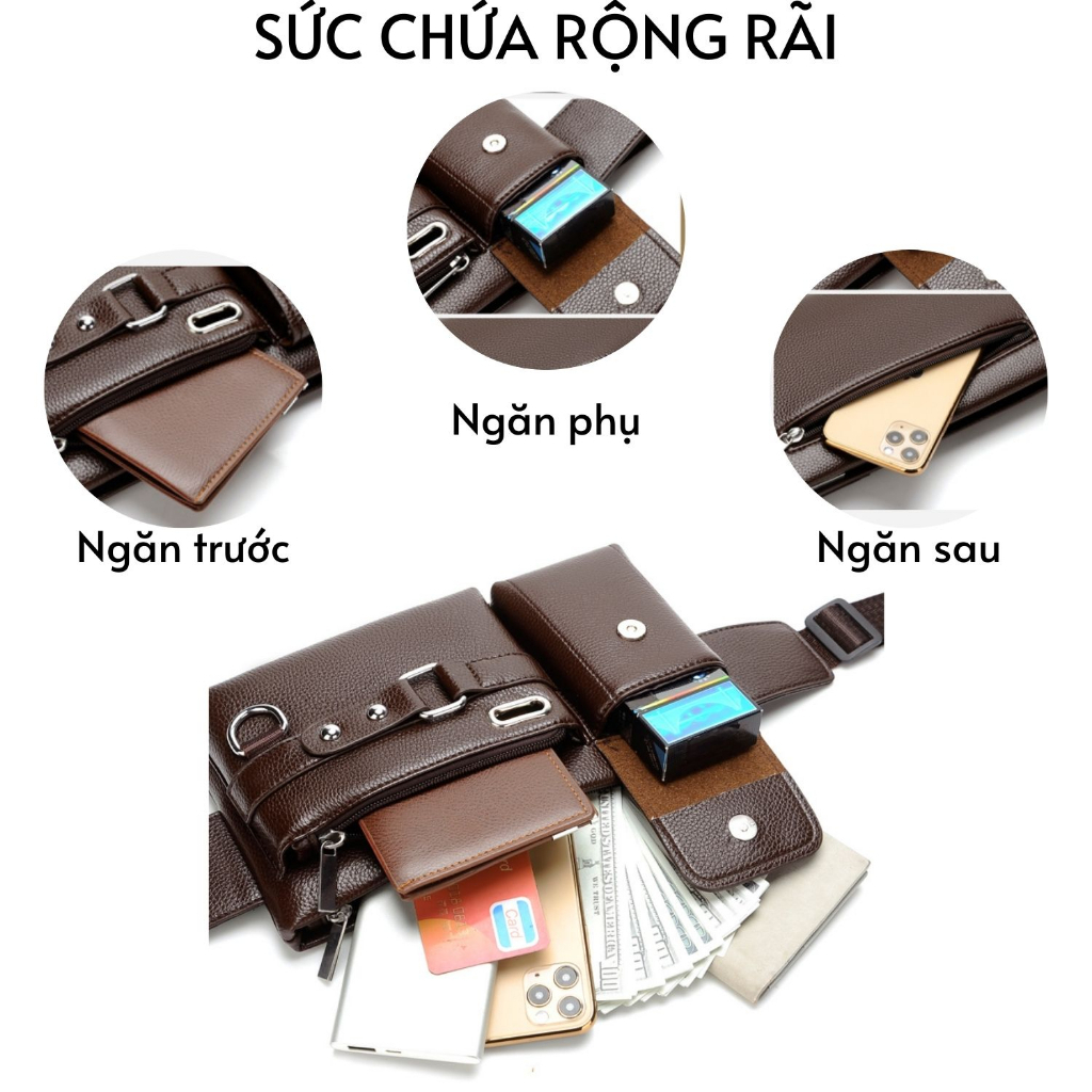 Túi da trơn đeo chéo nam WEIXIER 8117