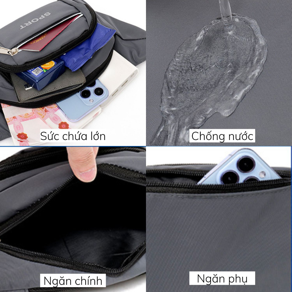 Túi đeo chéo sport đa năng có dải phản quang, túi đeo hông thời trang