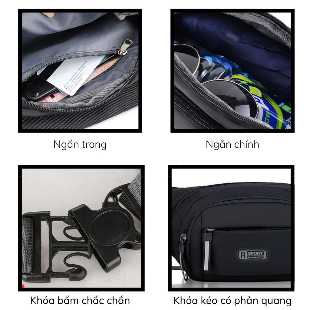 Túi đeo chéo nam in logo R cực chất, hạn chế thấm thước, sức chứa lớn