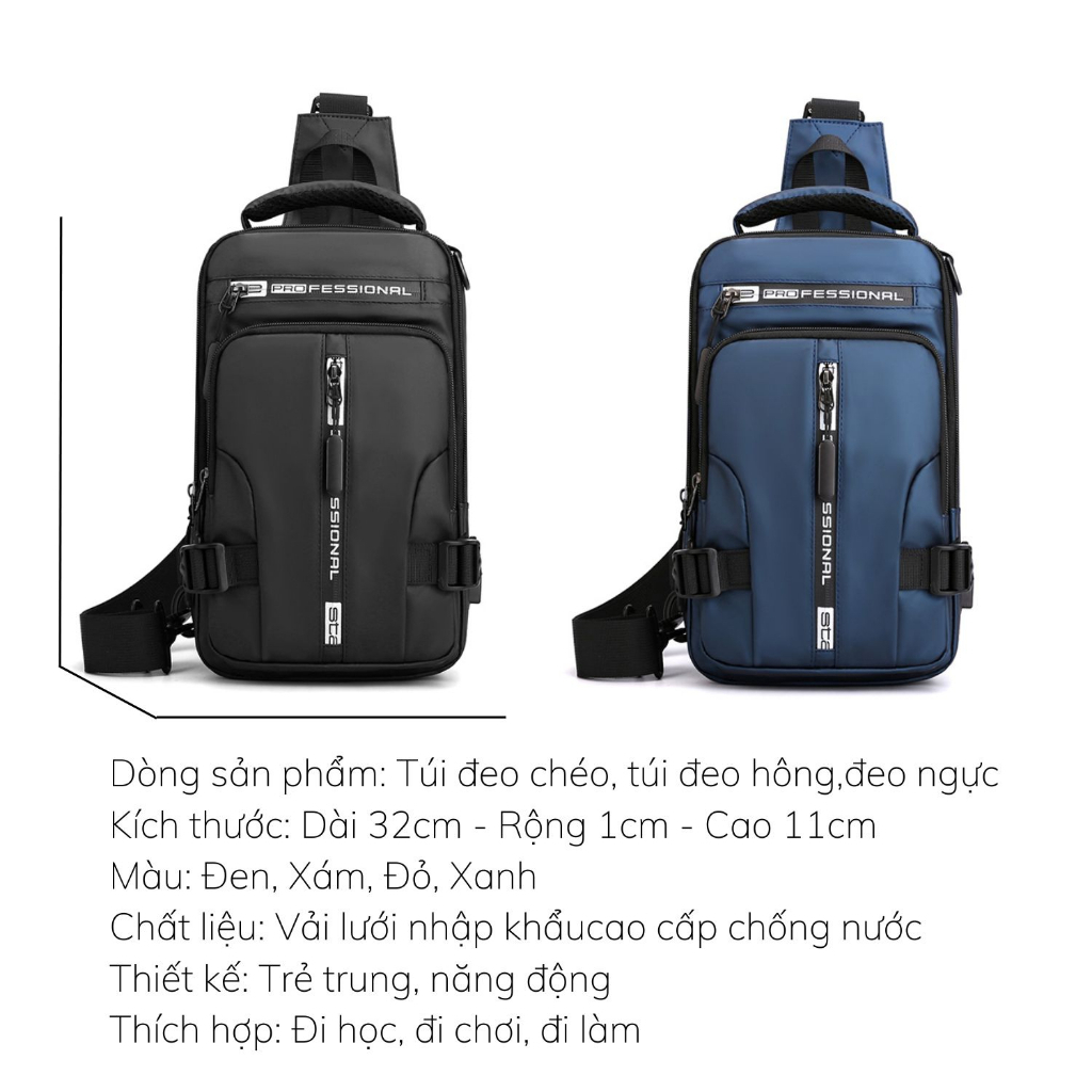 Túi Đeo Chéo Ngực Chống Trộm và Chống Nước với Cổng Sạc USB