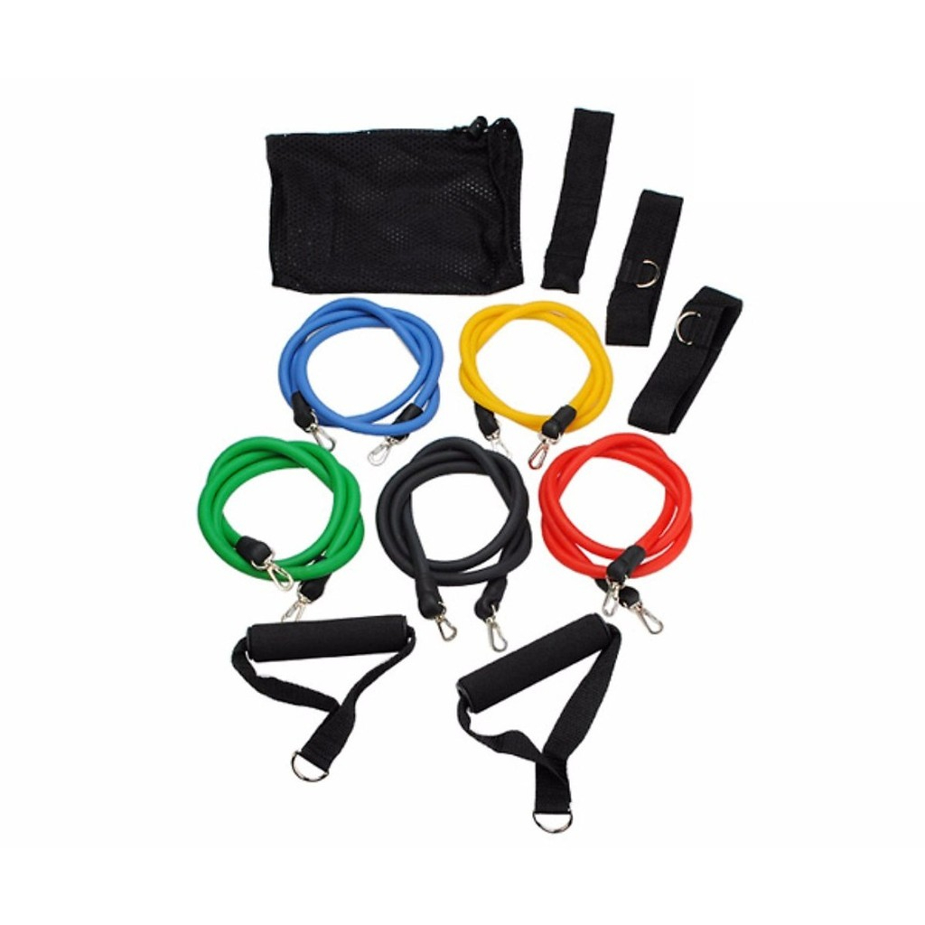 Bộ 5 dây ngũ sắc đàn hồi kháng lực 11 món tập gym tại nhà tiện ích