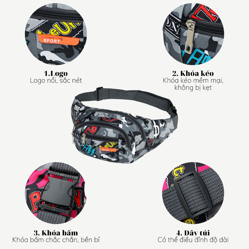 Túi đeo chéo rằn ri năng động cho nam nữ