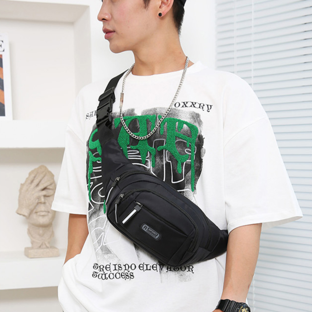 Túi đeo chéo nam in logo R cực chất, hạn chế thấm thước, sức chứa lớn