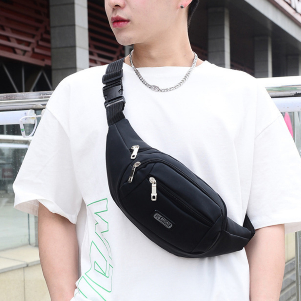 Túi đeo chéo nam in logo R cực chất, hạn chế thấm thước, sức chứa lớn