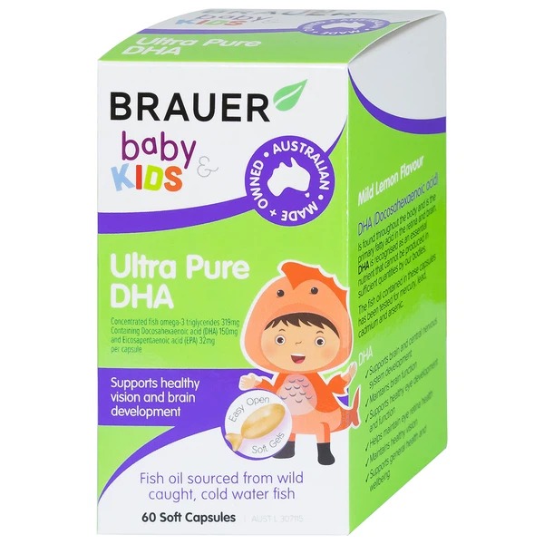 Viên uống Brauer Baby Pure DHA hỗ trợ phát triển não bộ sức khỏe cho mắt