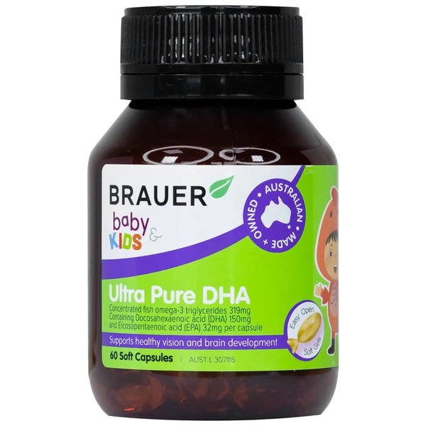 Viên uống Brauer Baby Pure DHA hỗ trợ phát triển não bộ sức khỏe cho mắt