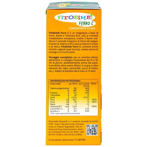 Siro Fitobimbi Ferro C Concentrato Fluido bổ sung sắt kẽm vitamin C cho cơ thể