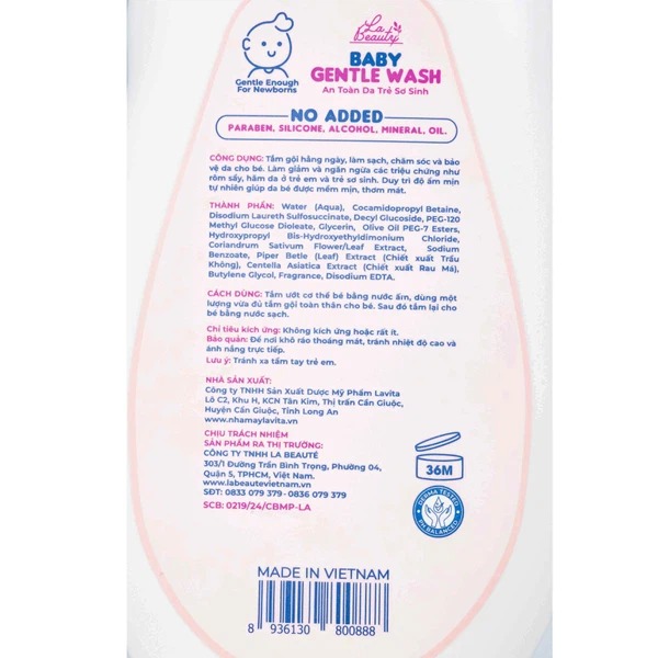 Sữa tắm gội em bé Gentle Wash 500ml La Beauty ngăn ngừa rôm sảy hăm da