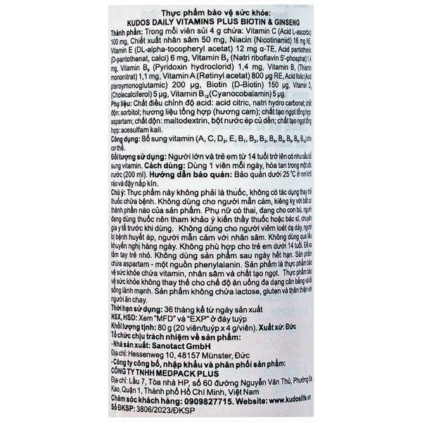 Viên sủi Kudos Daily Vitamins Plus hương cam giúp bổ sung vitamin cho cơ thể