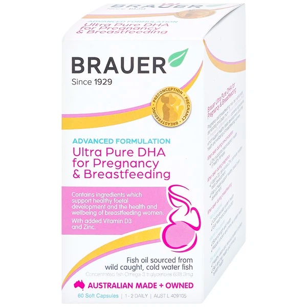 Viên uống Brauer Ultra Pure Dha hỗ trợ phụ nữ mang thai và phụ nữ cho con bú