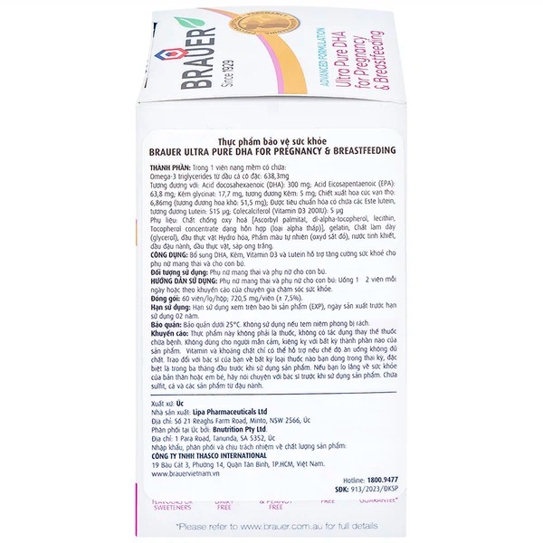 Viên uống Brauer Ultra Pure Dha hỗ trợ phụ nữ mang thai và phụ nữ cho con bú