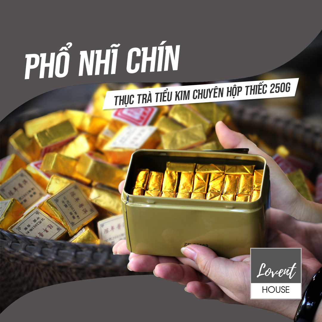 Trà Phổ Nhĩ Chín Tiểu Kim Chuyên 20 năm - Hộp Thiếc 250g - Trà lâu năm, vị dịu sâu