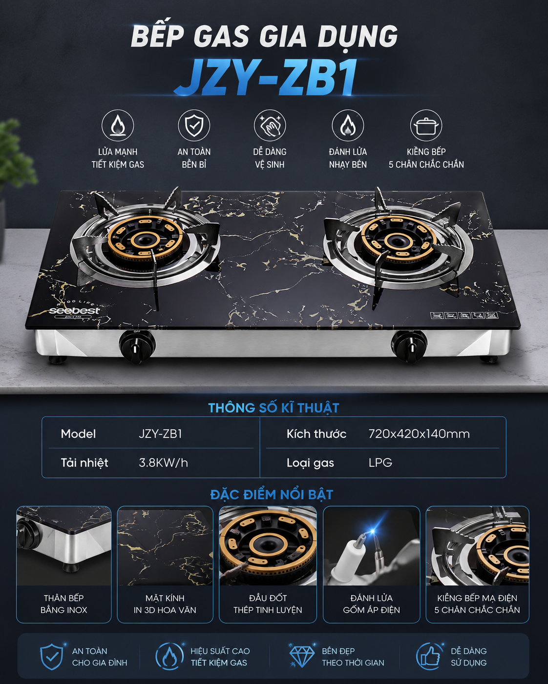 Bếp Gas gia dụng JZY-ZB1