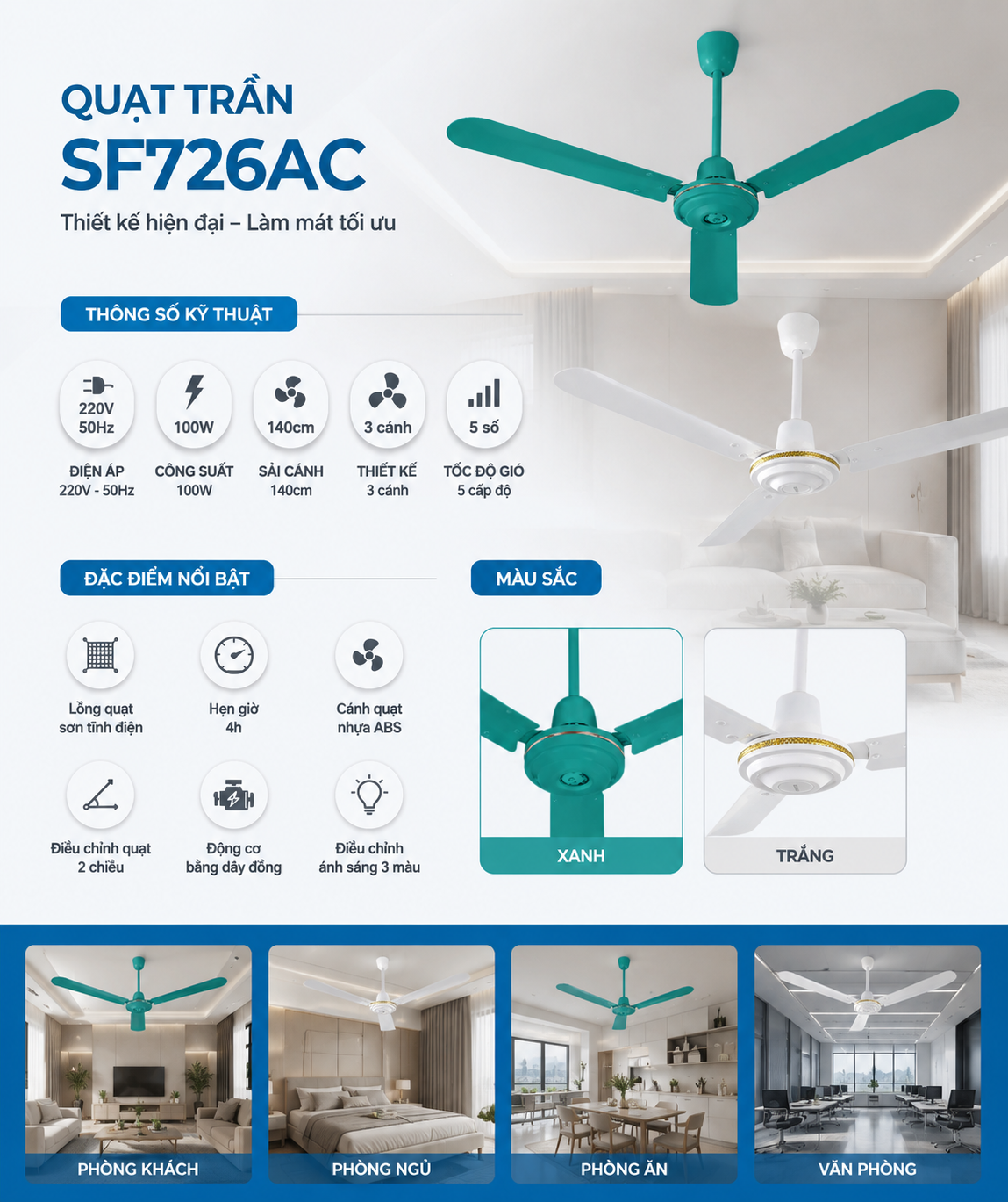 Quạt trần 3 cánh SF726AC