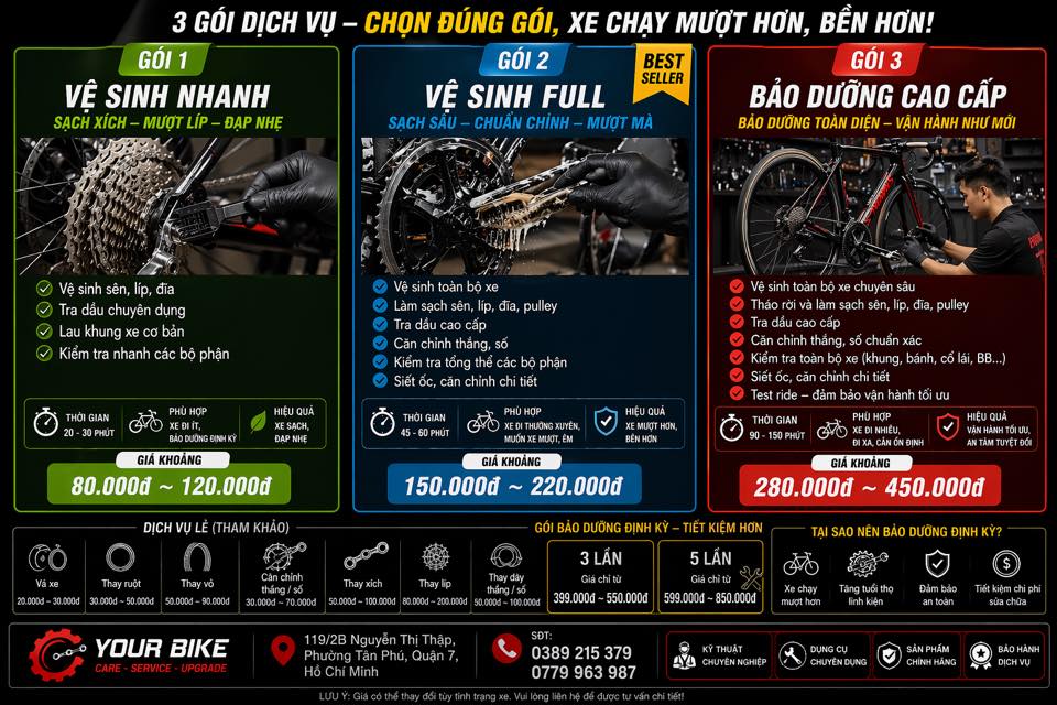 Gói dịch vụ xe đạp bên shop em ạ