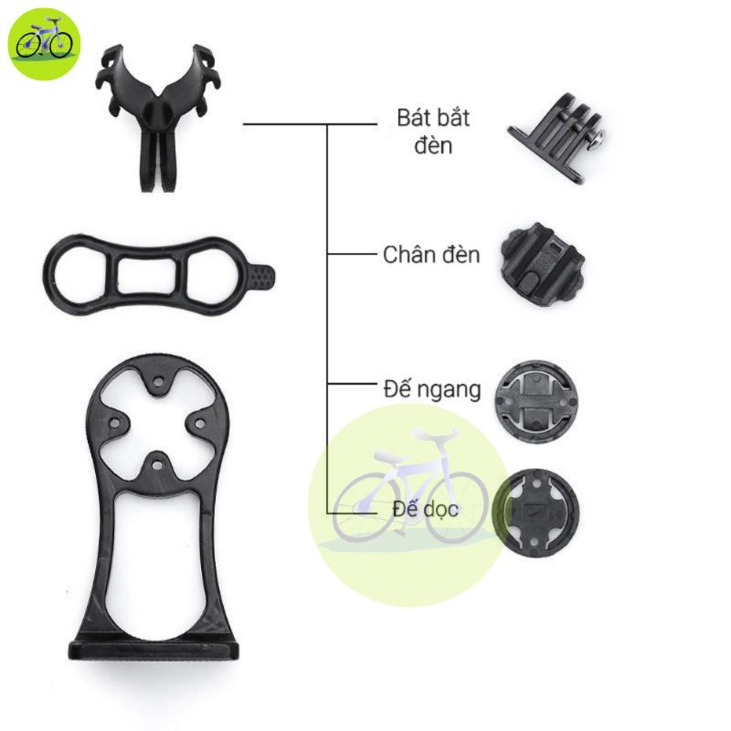Giá nhôm bắt đồng hồ Cateye, Garmin, Bryton kèm giá đèn cho xe đạp