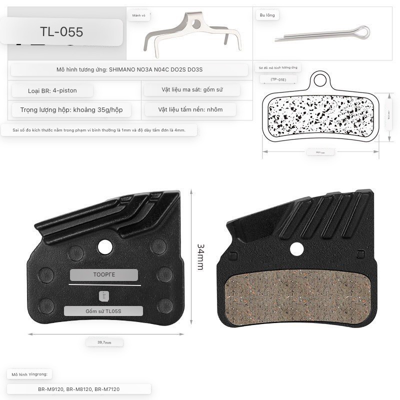 [HCM] Phanh Thắng đĩa tỏa nhiệt TOOPRE Ceramic L03A L04A L05A / Má thắng đĩa gốm xứ cho xe đạp