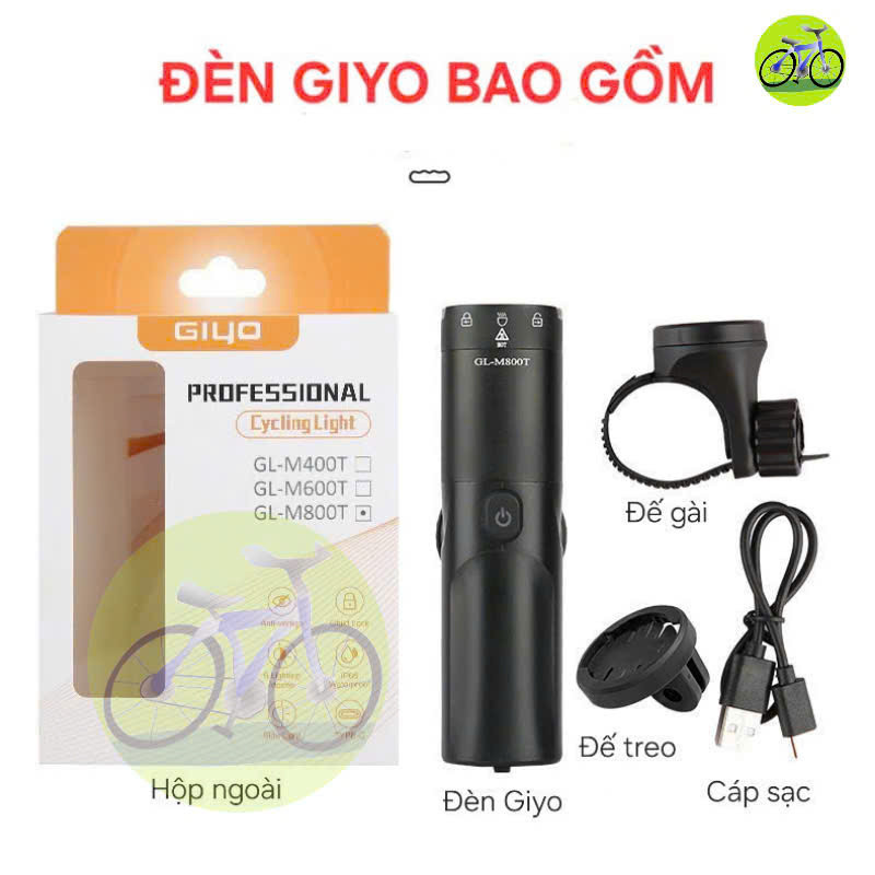 [HCM] Đèn Pha Xe Đạp Siêu Sáng Giyo Độ Sáng 400-800 Lumens, Vỏ Hợp Kim Nhôm Cao Cấp