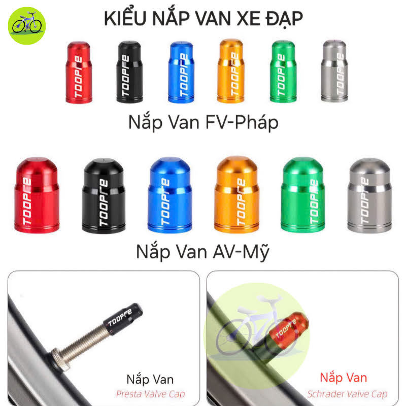 [HCM] Nắp chụp van xe đạp Nhôm Toopre/ Đầu bịt chân Van pháp FV Van Mỹ AV - 2 Nắp