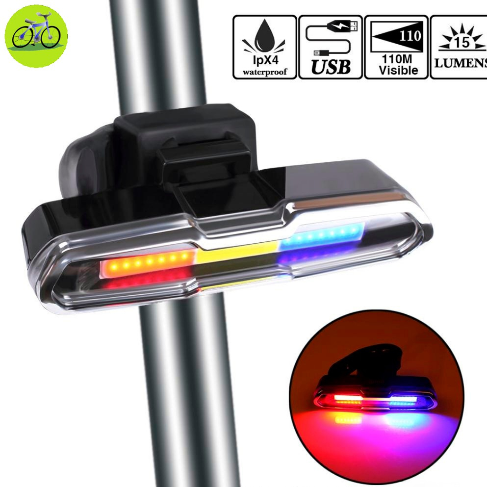 Đèn đuôi xe đạp 3 màu siêu sáng cáp sạc USB