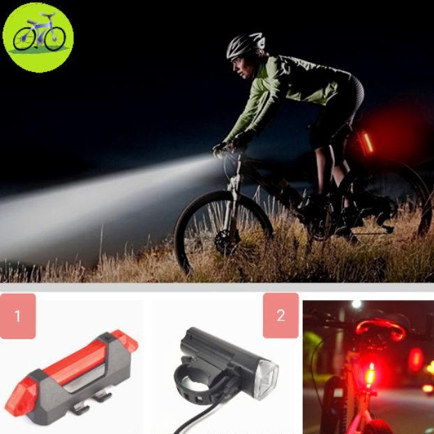 Đèn xe đạp LED trước sau siêu sáng sạc USB