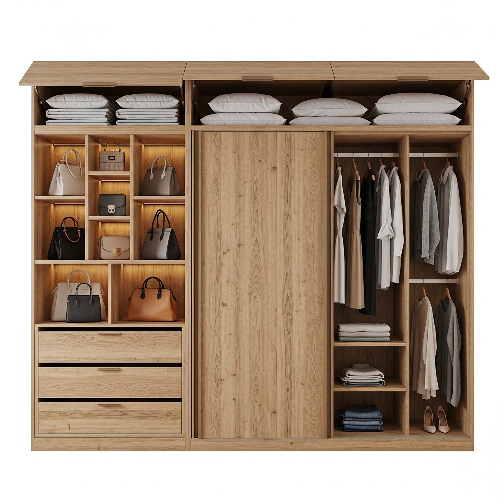 QA2508 Tủ quần áo kết hợp tủ trang trí phòng ngủ