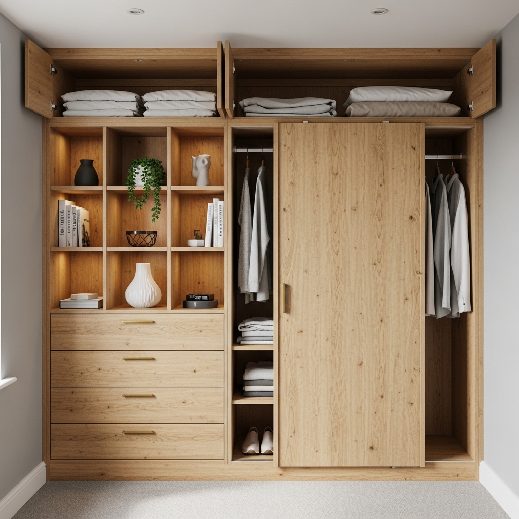 QA2508 Tủ quần áo kết hợp tủ trang trí phòng ngủ