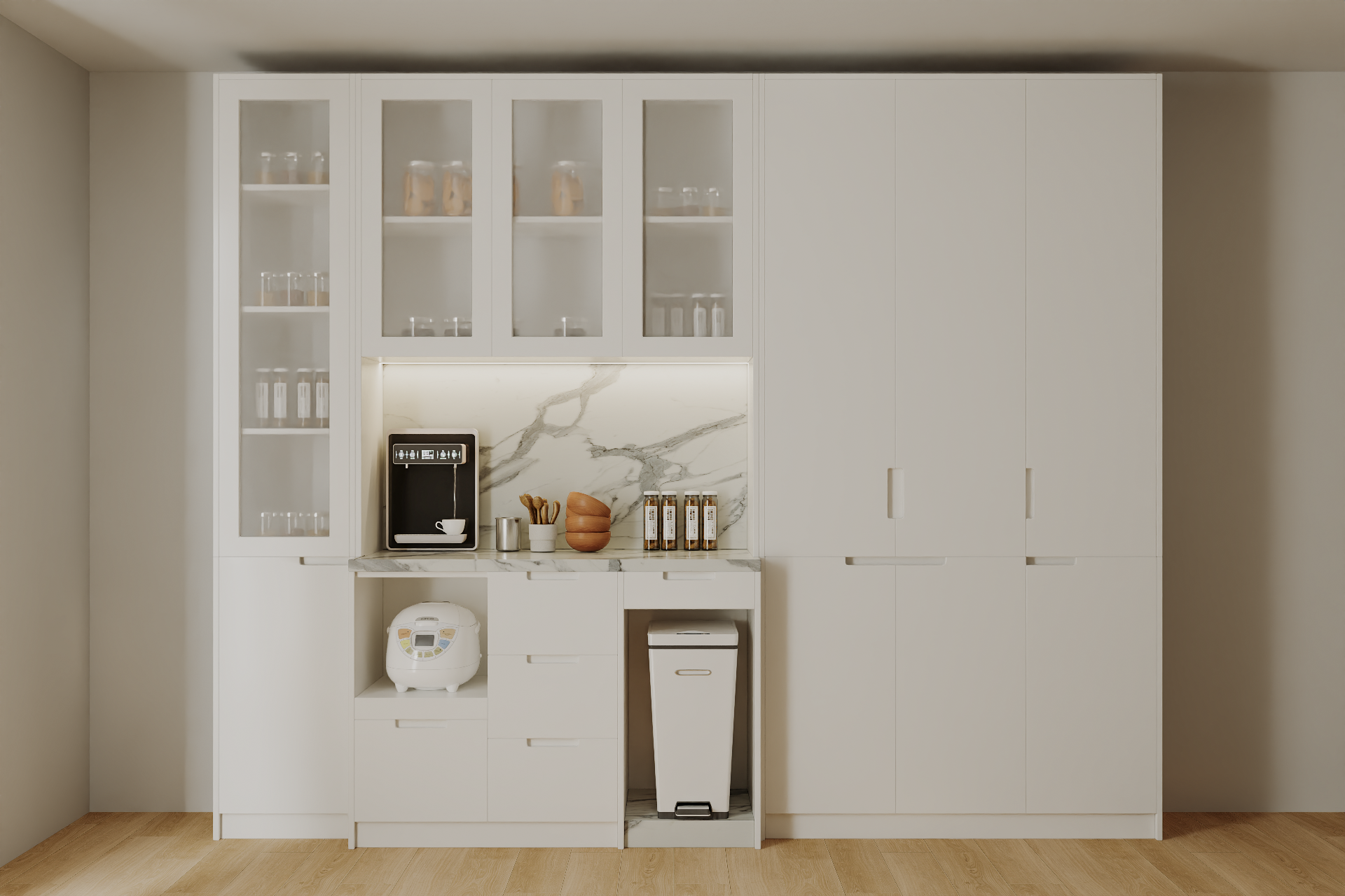 Tủ Bếp phủ acrylic Kõri trắng trang nhã 2501