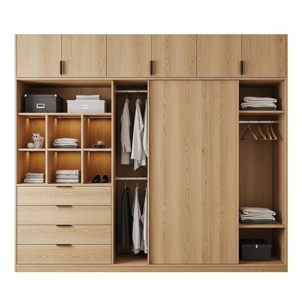 QA2508 Tủ quần áo kết hợp tủ trang trí phòng ngủ