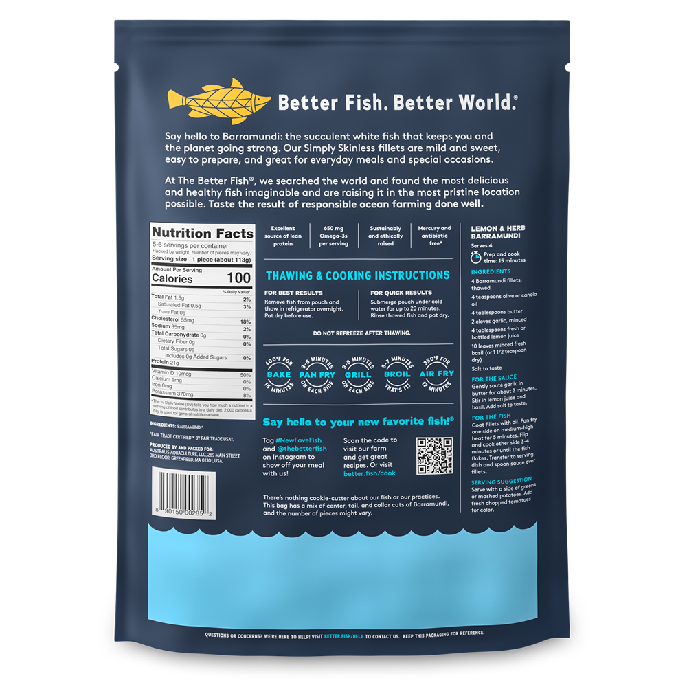Cá Vược The Better Fish® Phi lê Không Da túi680g