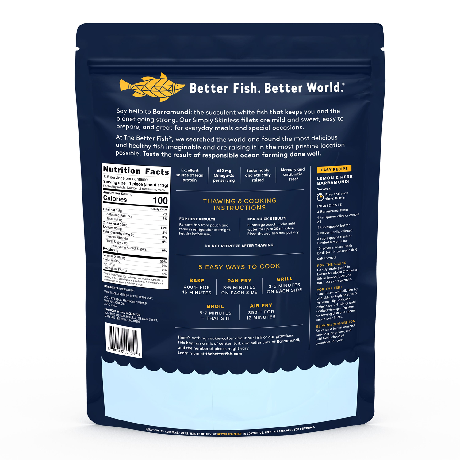 Cá Vược The Better Fish® Phi lê Không Da túi907g
