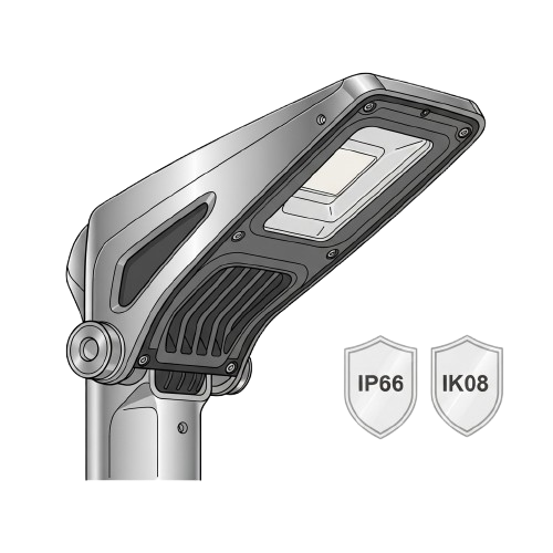 Vỏ đèn LED bằng nhôm đúc, đạt chuẩn bảo vệ IP66 và chống va đập IK08, do ZALAA Lighting cung cấp cho sản xuất OEM