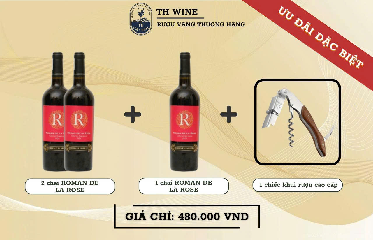 Khuyến mại Đặc biệt Combo 3 chai Roman De La Rose + Khui rượu cao cấp