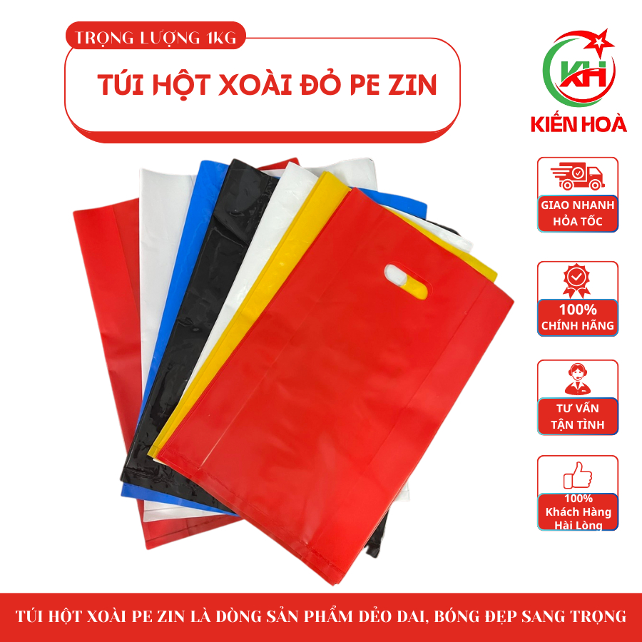 Túi hột xoài PE Zin màu ĐỎ bóng dẻo dai, dày dặn, đựng quần áo, mỹ phẩm, trái cây, đủ size (1kg)