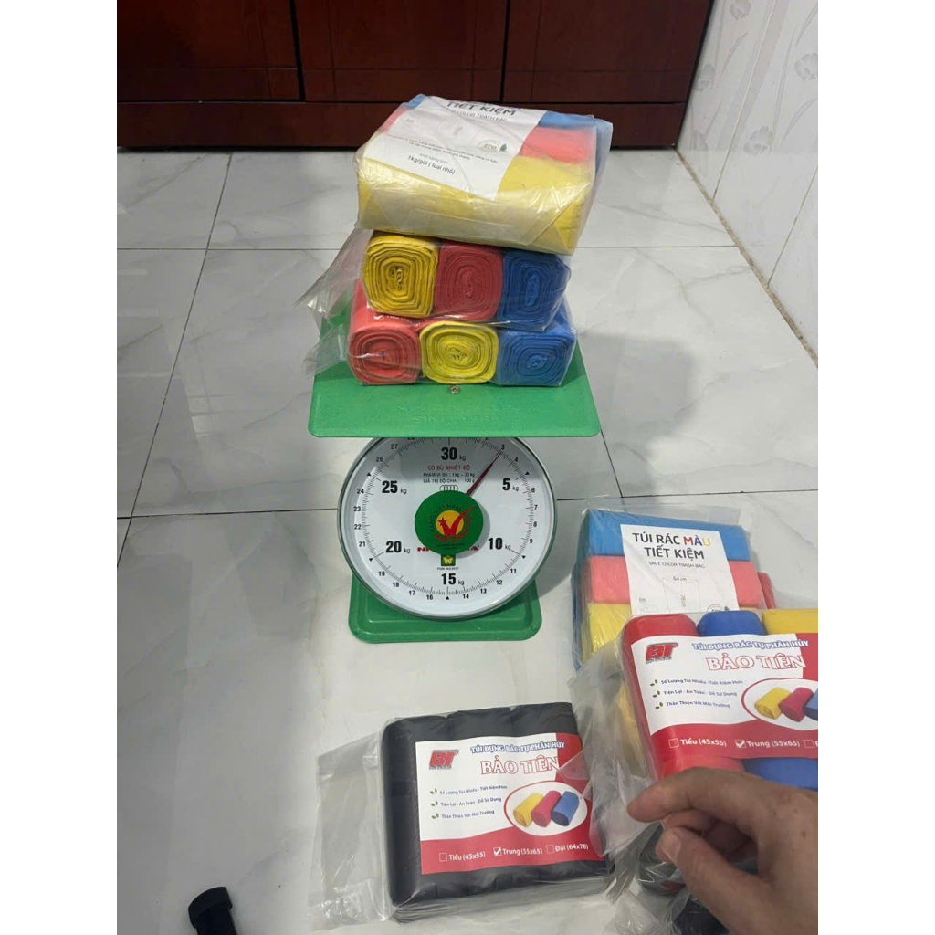 3 cuộn túi rác màu tự phân hủy sinh học (Loại 1), kích thước (tiểu, trung, đại) [1KG]