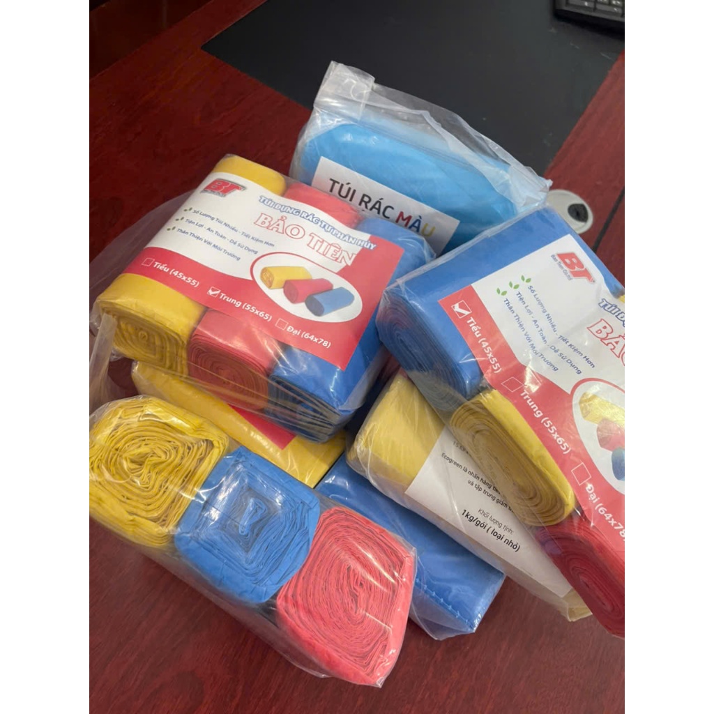 3 cuộn túi rác màu tự phân hủy sinh học (Loại 1), kích thước (tiểu, trung, đại) [1KG]
